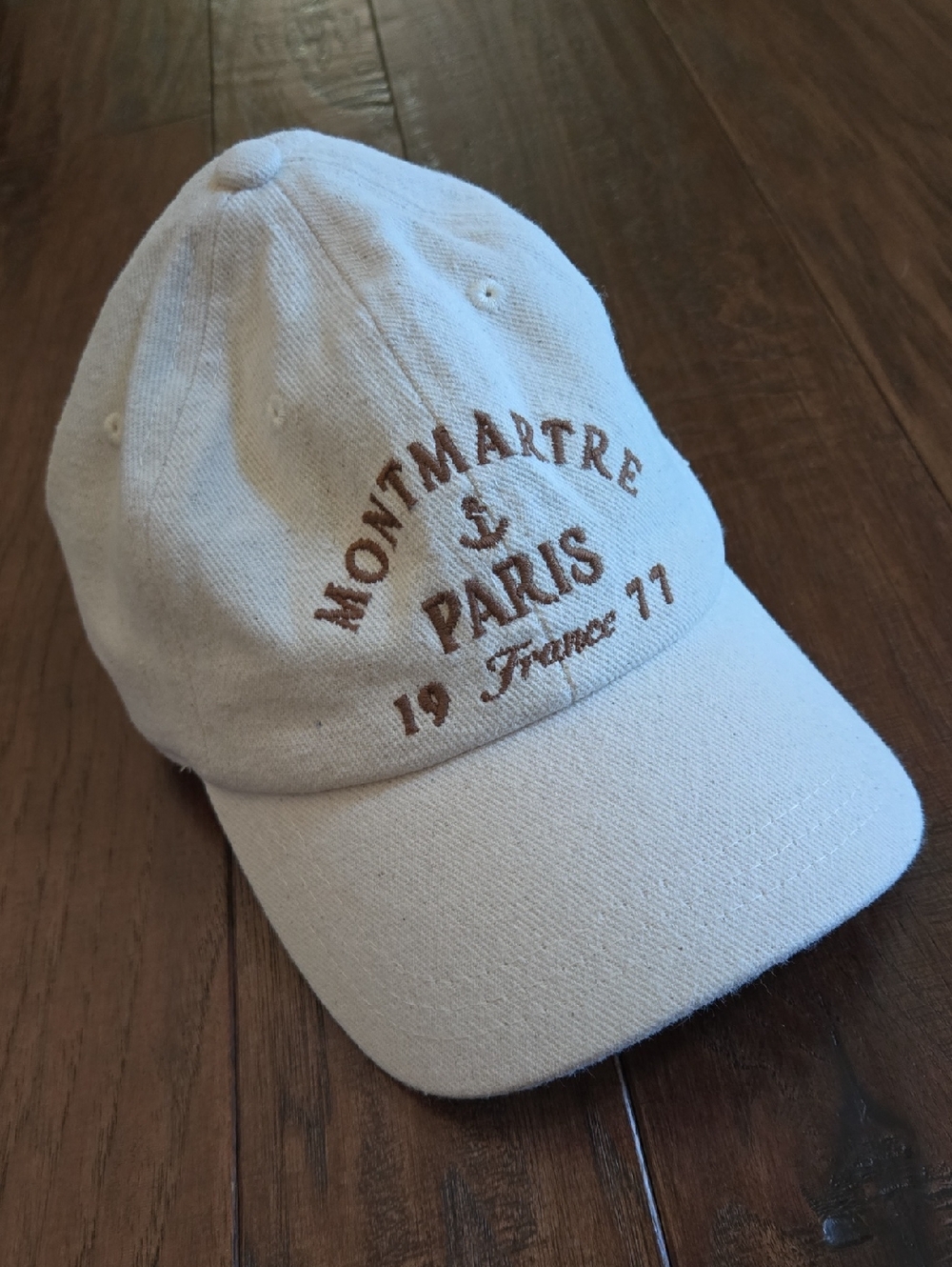 American Eagle Outfitters Cream Baseball Hat Cap with Brown Embroidery Paris